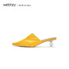 westory2019春夏新款包头穆勒鞋女水晶粗跟褶皱甜美W29AH50901 商品缩略图3