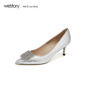 westory2019春季新款银色尖头高跟细跟西式婚鞋单鞋W29AE50621