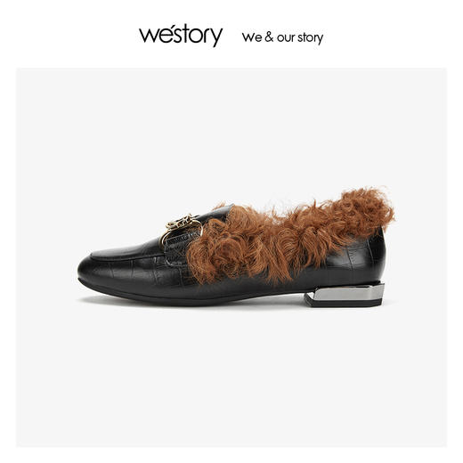 westory毛毛乐福鞋真皮羊毛里 2019冬季保暖时尚气质W29CM70491 商品图2