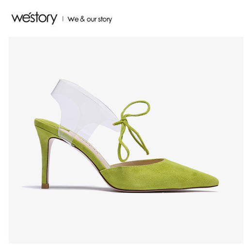 降价购专用 westory2020春季新款尖头时尚系带绑花高跟鞋凉鞋女W20AH51691 商品图3