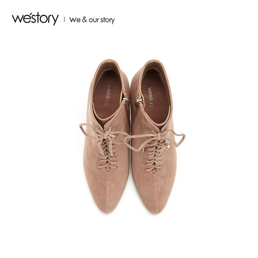 westory2018年秋冬新款绒面系带短靴高跟鞋尖头细跟女W284S80171 商品图2