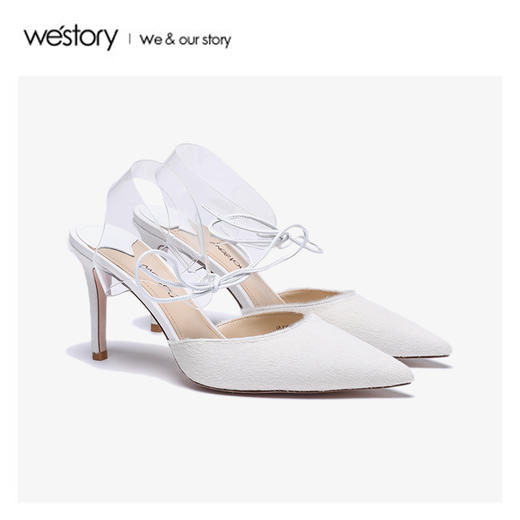 降价购专用 westory2020春季新款尖头时尚系带绑花高跟鞋凉鞋女W20AH51691 商品图0