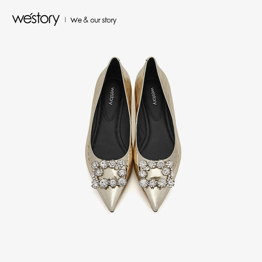 westory2019夏季新款水晶钻扣单鞋女低方跟西式婚鞋W29AE50891 商品图1