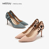 westory2019春夏尖头高跟鞋女豹纹拼色气质细跟单鞋W29AE50131 商品缩略图3