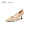 westory2019夏季新款蕾丝高跟鞋女细跟尖头西式婚宴鞋W29BH60451 商品缩略图0