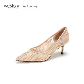 westory2019夏季新款蕾丝高跟鞋女细跟尖头西式婚宴鞋W29BH60451