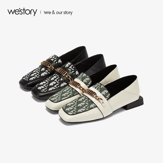 westory2019新款乐福鞋女粗跟字母拼接复古英伦风W29AM50611 商品图0