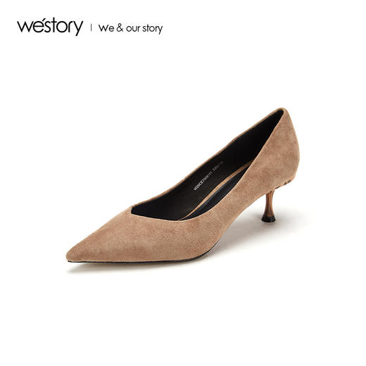 westory2019夏秋款新品复古尖头高跟鞋女细跟通勤简约W29CE70091 商品图2