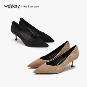 westory2019夏秋款新品复古尖头高跟鞋女细跟通勤简约W29CE70091