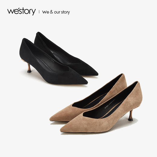 westory2019夏秋款新品复古尖头高跟鞋女细跟通勤简约W29CE70091 商品图0