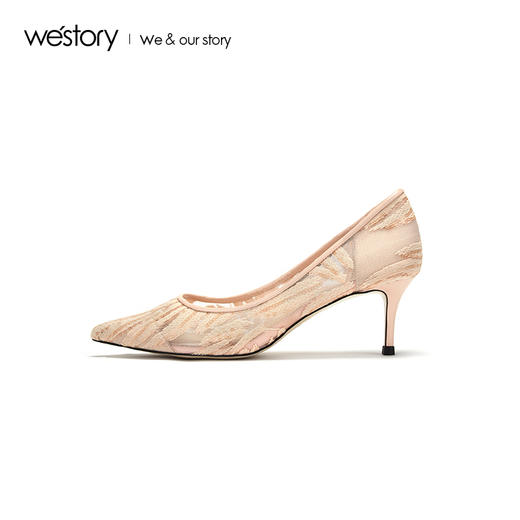 westory2019夏季新款蕾丝高跟鞋女细跟尖头西式婚宴鞋W29BH60451 商品图1
