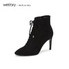westory2018年秋冬新款绒面系带短靴高跟鞋尖头细跟女W284S80171 商品缩略图0