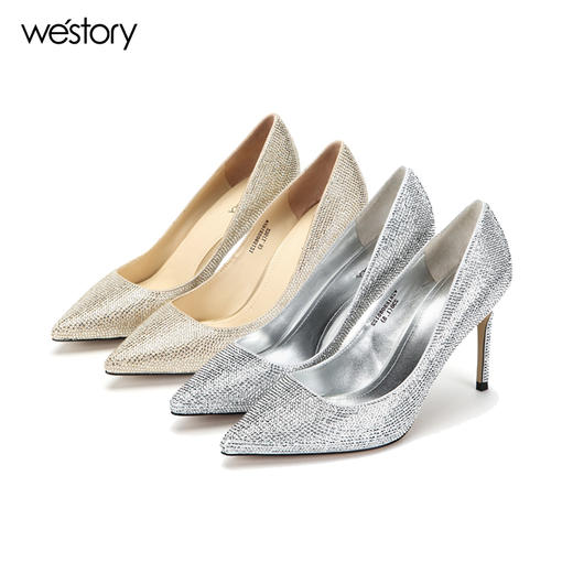westory新款西式婚鞋浅口单鞋细跟高跟鞋时尚正装女鞋W281E50851 商品图3