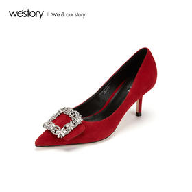 westory2019新品水晶钻扣婚鞋中式细跟优雅宴会高跟鞋W29CE70291