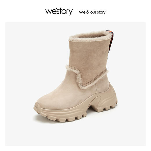westory潮流运动底雪地靴女中筒加绒保暖鞋 2019冬新款W29DC80421 商品图3