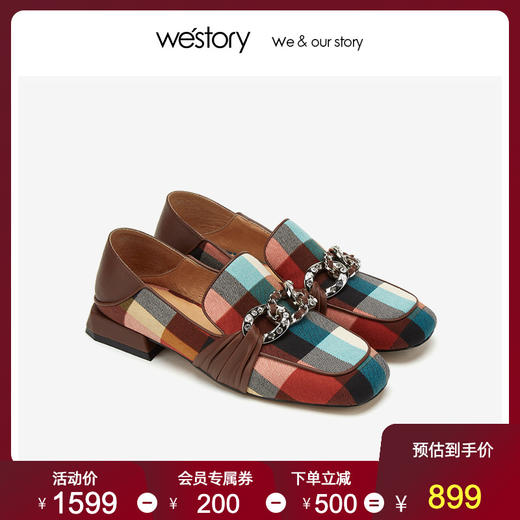 westory2019新款格子乐福鞋女一脚蹬浅口舒适复古单鞋W29AM50501 商品图1