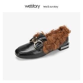westory毛毛乐福鞋真皮羊毛里 2019冬季保暖时尚气质W29CM70491