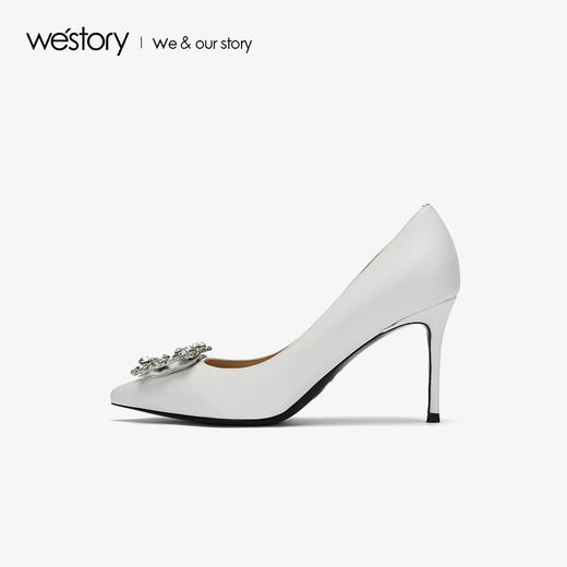 westory新款水钻方扣高跟鞋浅口单鞋伴娘鞋婚鞋女W283E70093 商品图1
