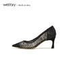 westory2019春夏新款优雅蕾丝尖头高跟鞋女细跟黑色W29AE50421 商品缩略图3