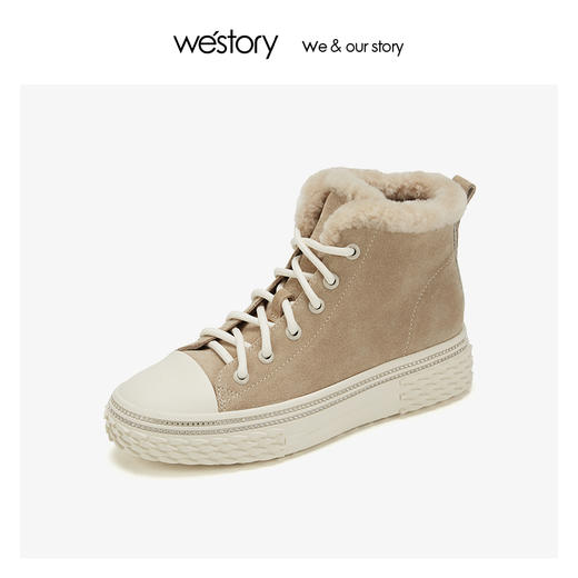 westory牛皮加绒保暖高帮雪地靴运动板鞋风防滑鞋女 2019冬季新款W29DS80851 商品图0