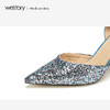 westory2019春夏水晶尖头高跟鞋女细跟拼色名媛风婚鞋W29AH50072 商品缩略图1