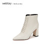 westory2018年秋季新款靴子软皮面粗跟尖头短筒靴子女W284S80561 商品缩略图0