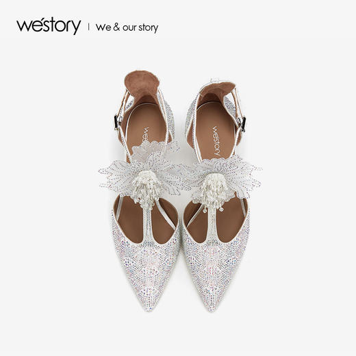 westory2019春夏新款高跟唯美白纱花朵新娘西式婚鞋W29AH50431 商品图1