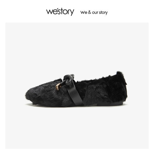westory浅口貂毛皮毛毛乐福鞋女蝴蝶结 2019年冬季新品W29CE70751 商品图2