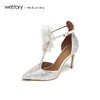 westory2019春夏新款高跟唯美白纱花朵新娘西式婚鞋W29AH50431 商品缩略图0