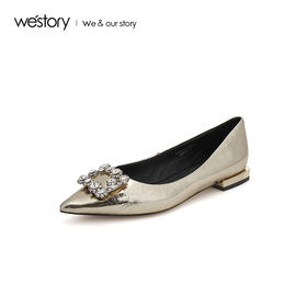 westory2019夏季新款水晶钻扣单鞋女低方跟西式婚鞋W29AE50891