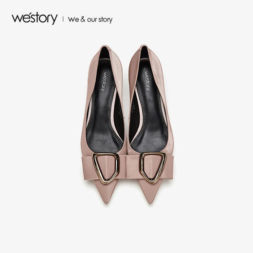 westory2019秋季新品简约几何扣尖头猫跟鞋优雅通勤W29CE70471 商品图1
