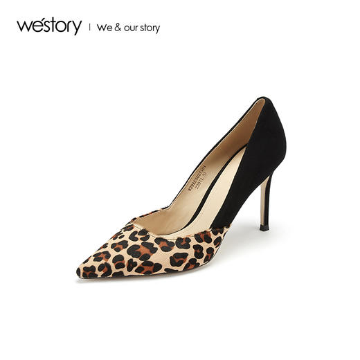 westory2019春夏豹纹尖头高跟鞋女细跟优雅社交女鞋W29AE50271 商品图1