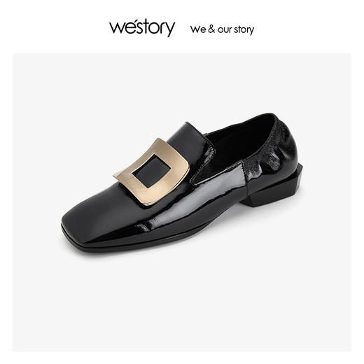 westory方扣懒人鞋异形粗跟松紧鞋口 2019冬季气质新款W29CM70551 商品图0