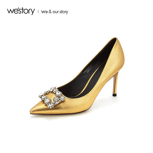 westory2019夏秋新品西式高跟鞋女尖头水钻优雅婚宴W29CE70171 商品图1