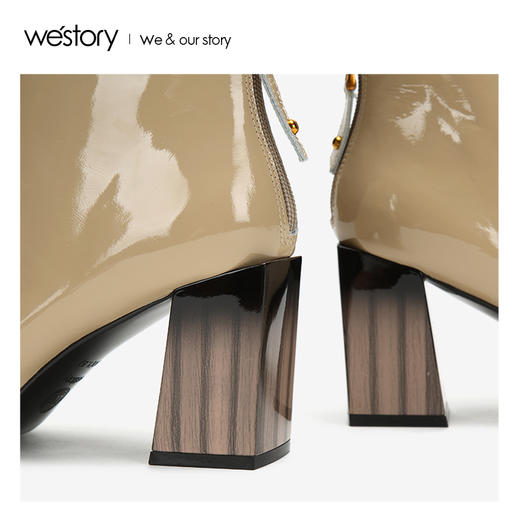 westory2018年秋季新款短靴皮面尖头短筒靴子女W284S80902 商品图3