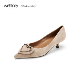 westory2019秋季新品优雅心形高跟鞋女小猫跟休闲气质W29CE70161