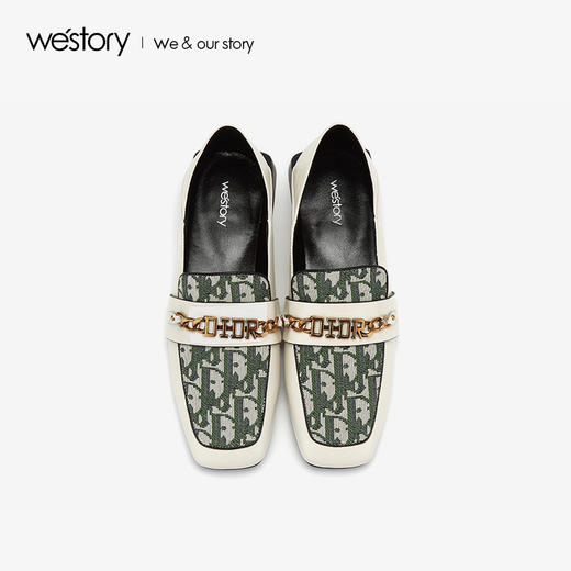 westory2019新款乐福鞋女粗跟字母拼接复古英伦风W29AM50611 商品图3