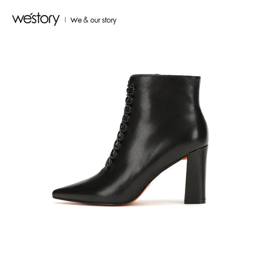 westory2018年秋季新款靴子软皮面粗跟尖头短筒靴子女W284S80561 商品图1