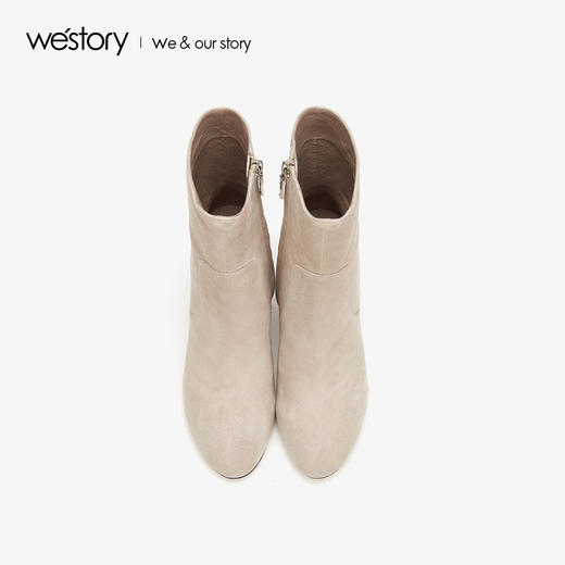 westory2019秋冬新品时尚蛇纹绒面圆头高跟靴女优雅W29DS80161 商品图1
