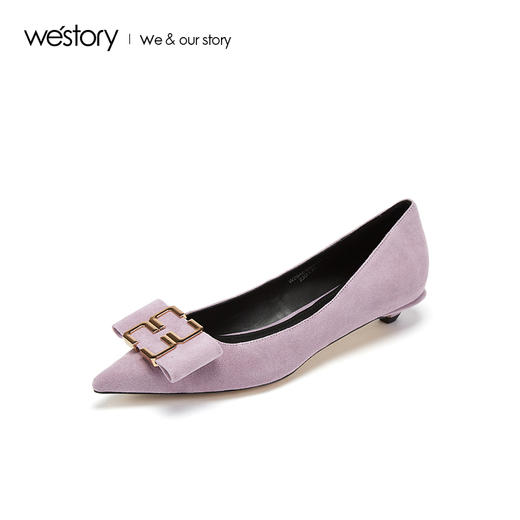 westory2019新款舒适平底单鞋女方形扣尖头优雅时尚W29AE50681 商品图0
