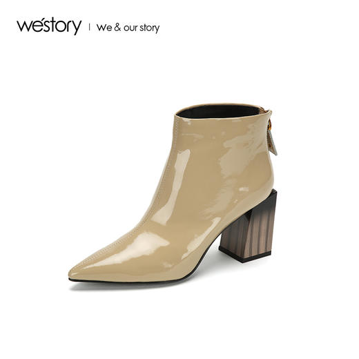 westory2018年秋季新款短靴皮面尖头短筒靴子女W284S80902 商品图0