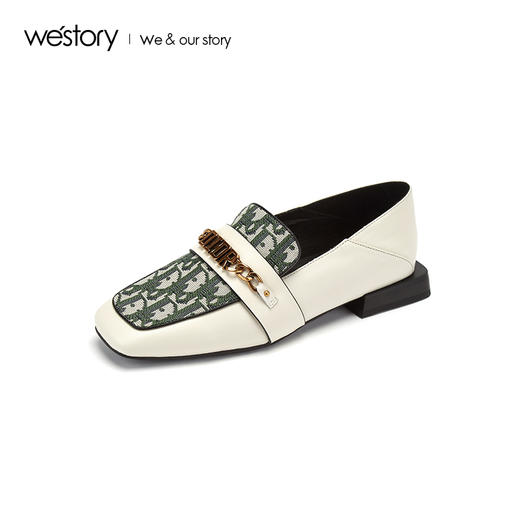 westory2019新款乐福鞋女粗跟字母拼接复古英伦风W29AM50611 商品图2