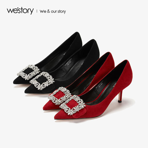westory2019新品水晶钻扣婚鞋中式细跟优雅宴会高跟鞋W29CE70291 商品图3