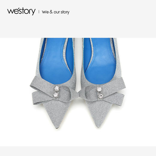westory2019春夏蝴蝶结尖头单鞋优雅宴会中跟舒适女鞋W29AE50221 商品图2