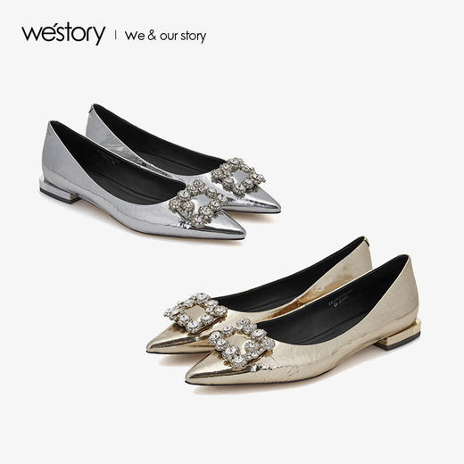 westory2019夏季新款水晶钻扣单鞋女低方跟西式婚鞋W29AE50891 商品图3