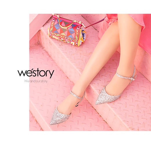 westory新款闪钻尖头单鞋女优雅一字带凉鞋细跟高跟鞋W281H50311 商品图1