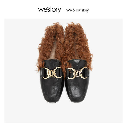 westory毛毛乐福鞋真皮羊毛里 2019冬季保暖时尚气质W29CM70491 商品图1