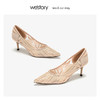 westory2019夏季新款蕾丝高跟鞋女细跟尖头西式婚宴鞋W29BH60451 商品缩略图3