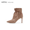 westory2019秋冬新皮尖头绒面抽绳复古细跟靴女短靴W29DS80061 商品缩略图2