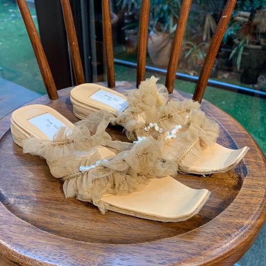 Peng Tai CAW LEATHER HEEL MASH PEARL SLIPPERS S19061 商品图0